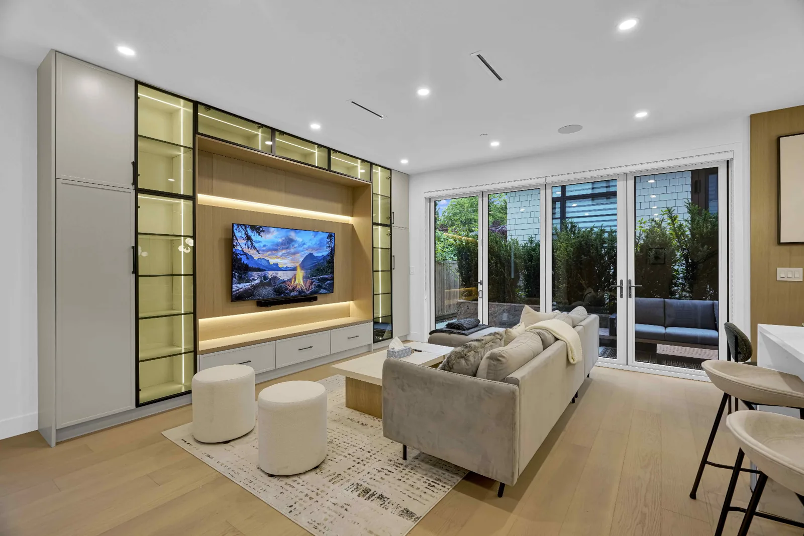 Vancouver living room with balanced window exposure and straight vertical cabinetry lines, photographed by Ready Set Sold Media