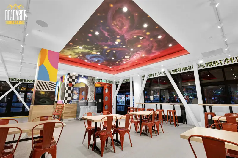 Dave's Hot Chicken Vancouver front dining room and ceiling mural branding photography