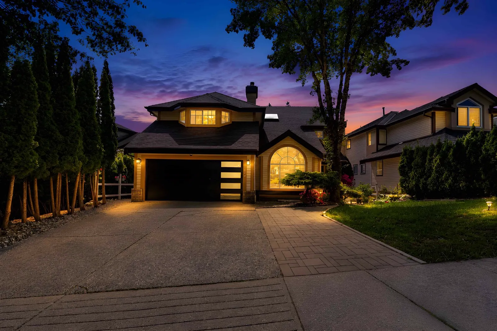 Virtual twilight exterior edit for a Lower Mainland listing